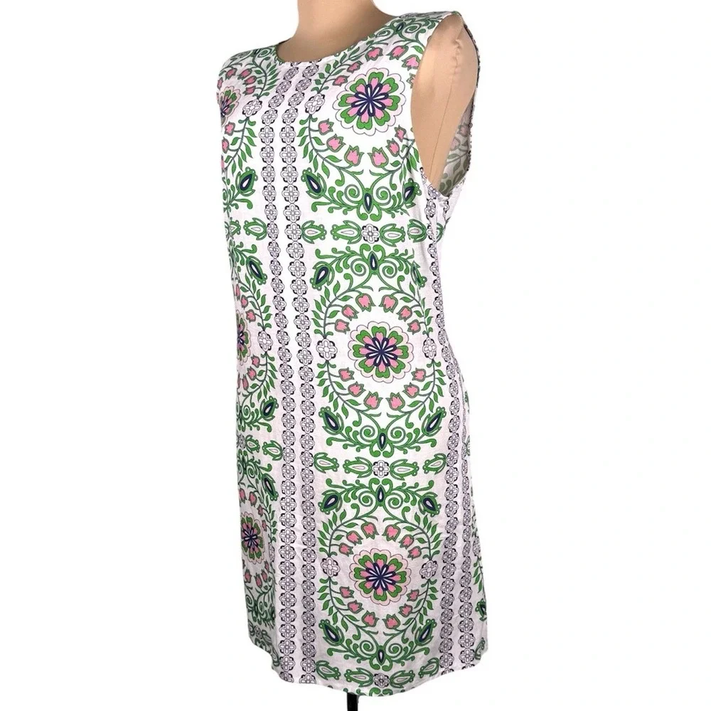 Tory Burch XL Hicks Garden Party Linen Shift Dress Matching Scarf Wrap Set Mod
